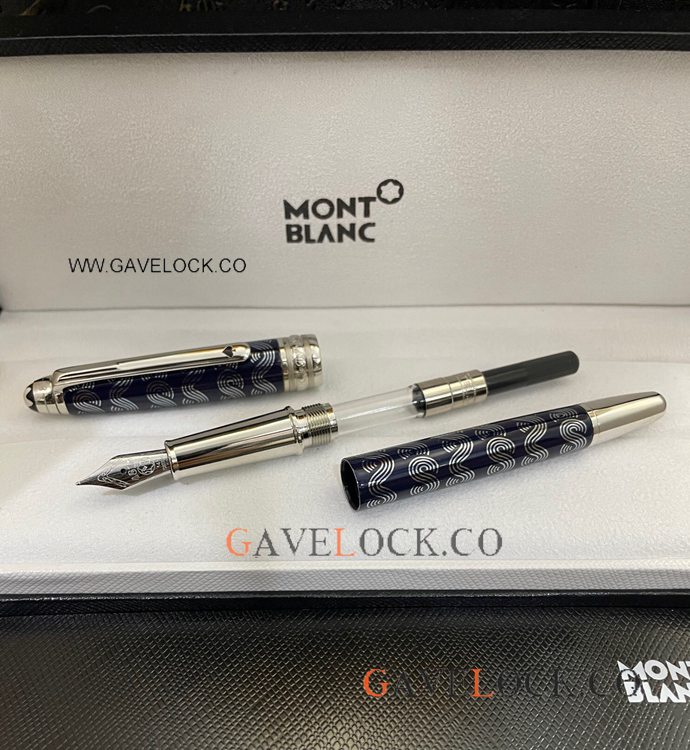 New Arrival! Copy Mont blanc Solitaire LeGrand 80 days Blue Fountain 164 Slim